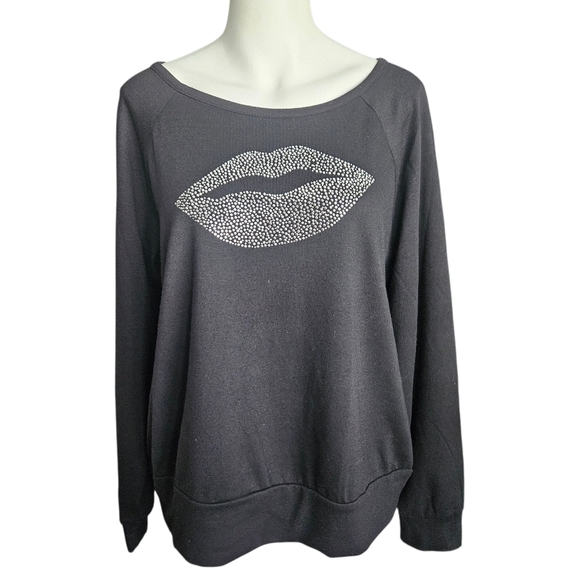 VENUS Tops - Venus Open Back Rhinestone Lips Sweatshirt XL